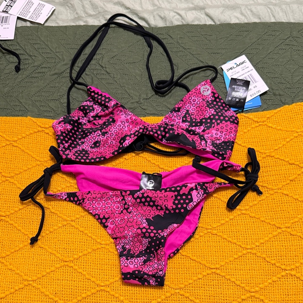 Pelagic Vibrant Pink and Black Bikini Set
